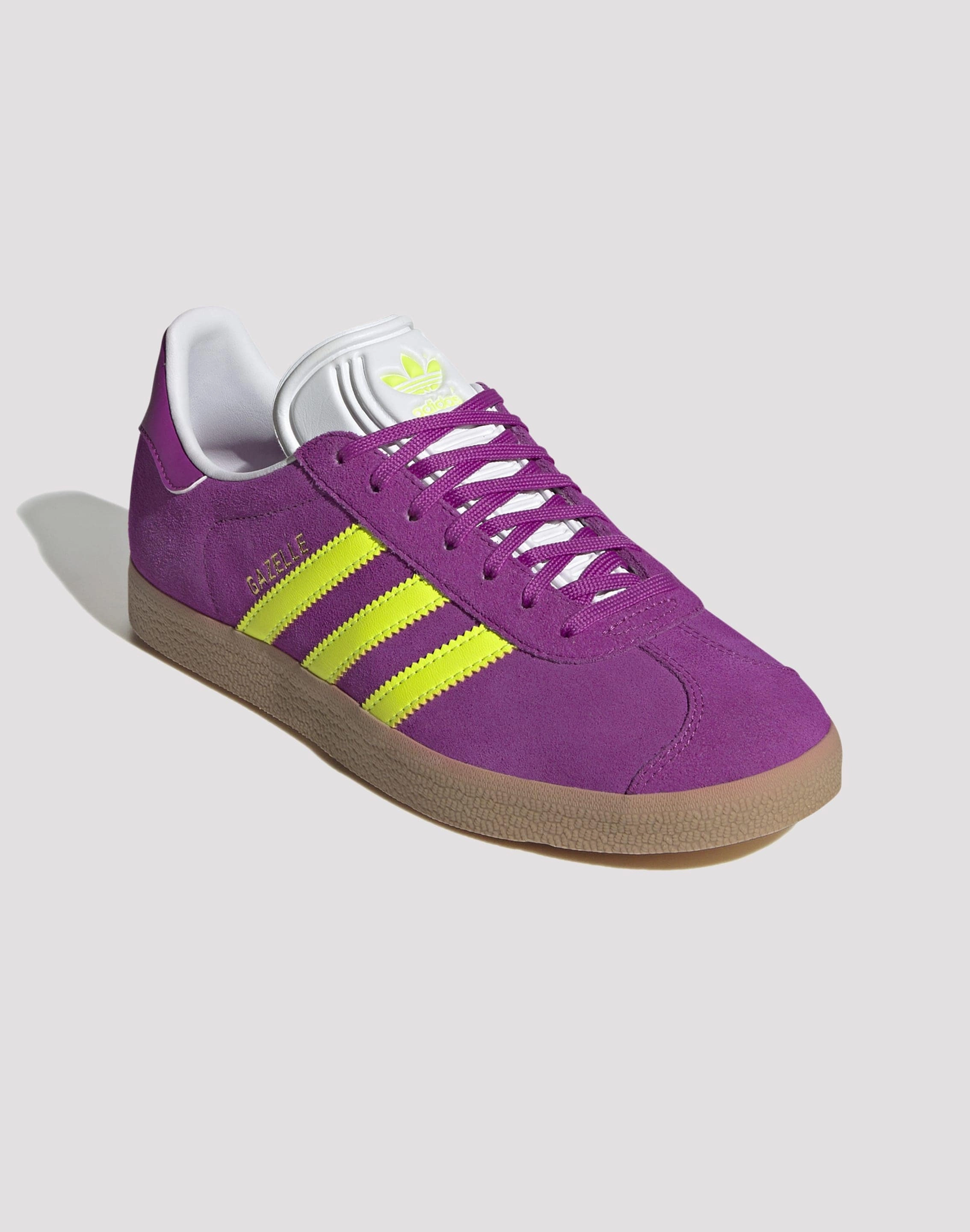 Low Impact Design Dancing Adidas Originals Gazelle "Purple Burst/Solar Yellow/Off-White"