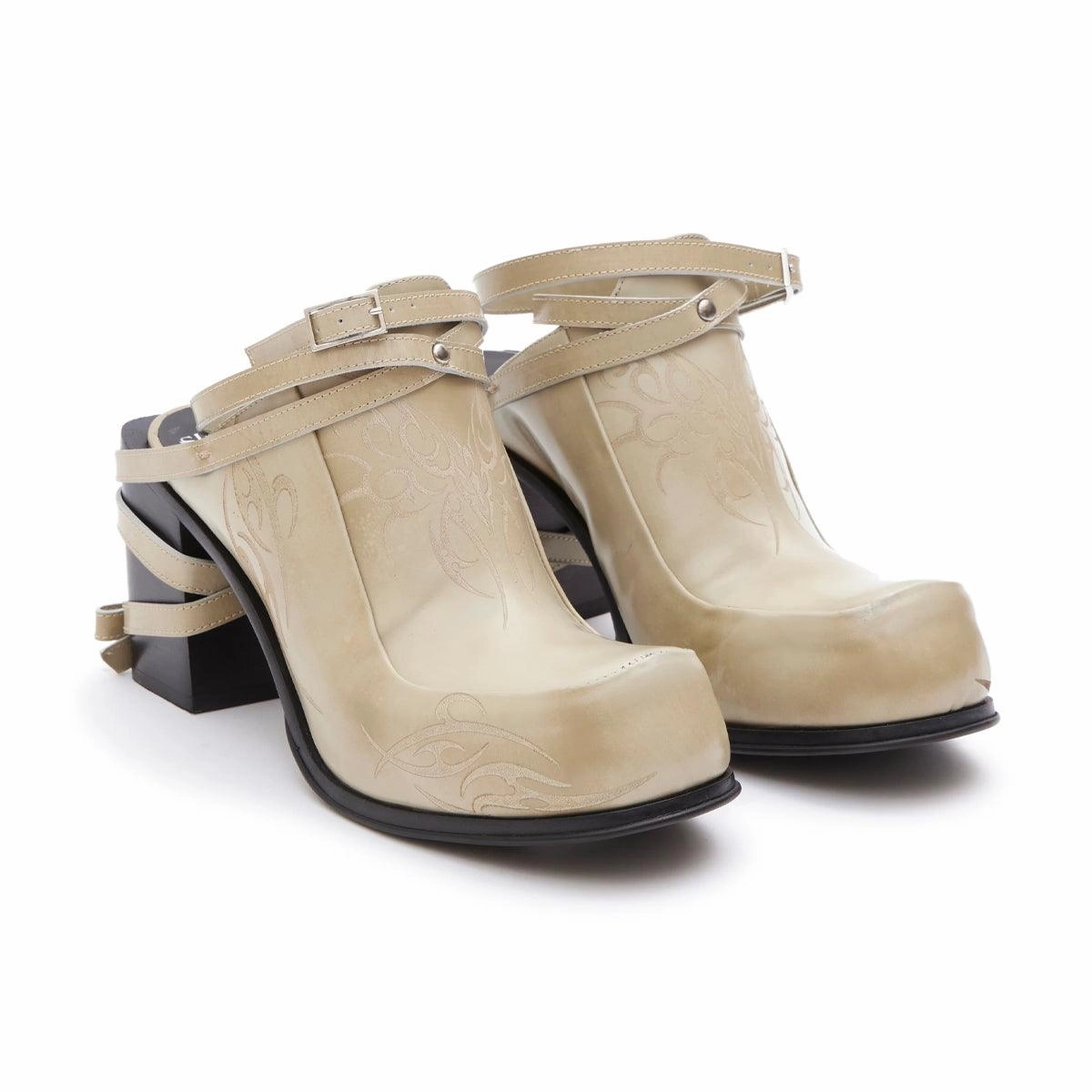 release   Simona Vanth Tango Stacked Etched Heels 'Brushed Taupe'