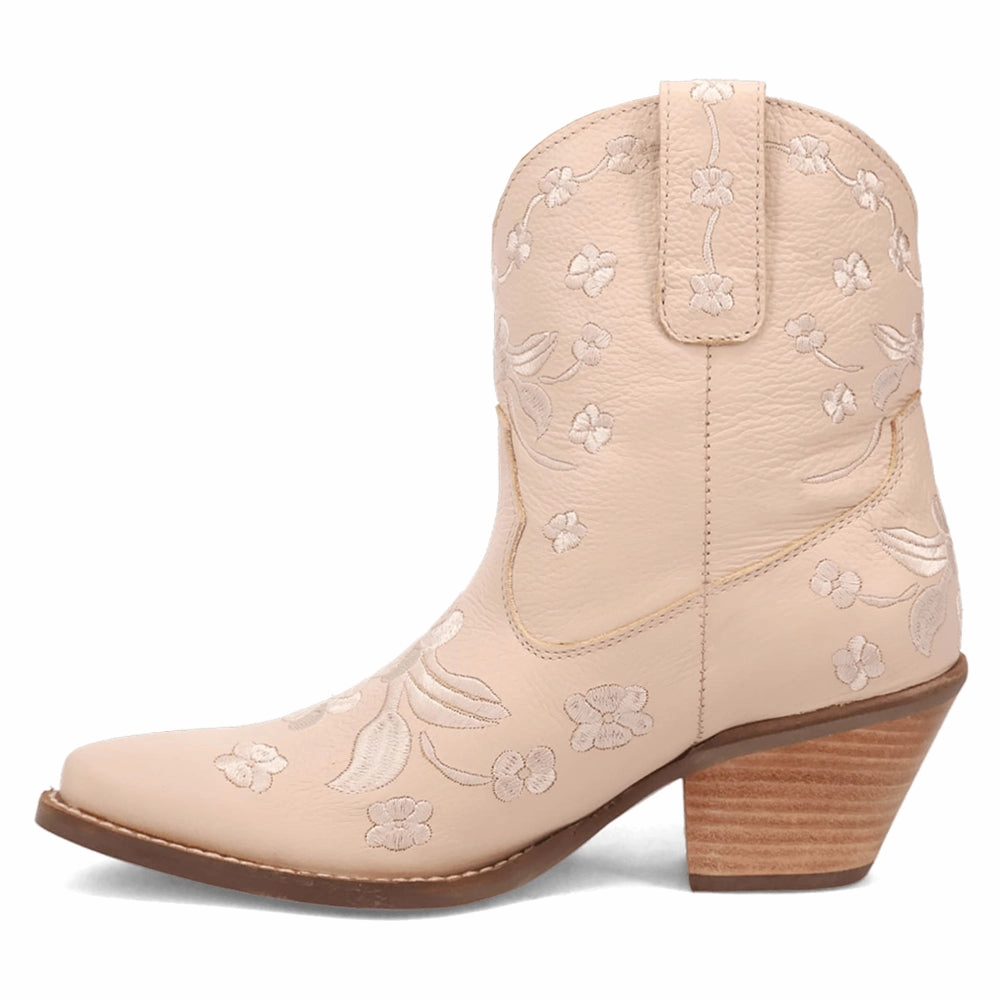 Sweetheart Floral Embroidered Snip Toe Pull On Cowboy Booties Compression Molded Sole wedge