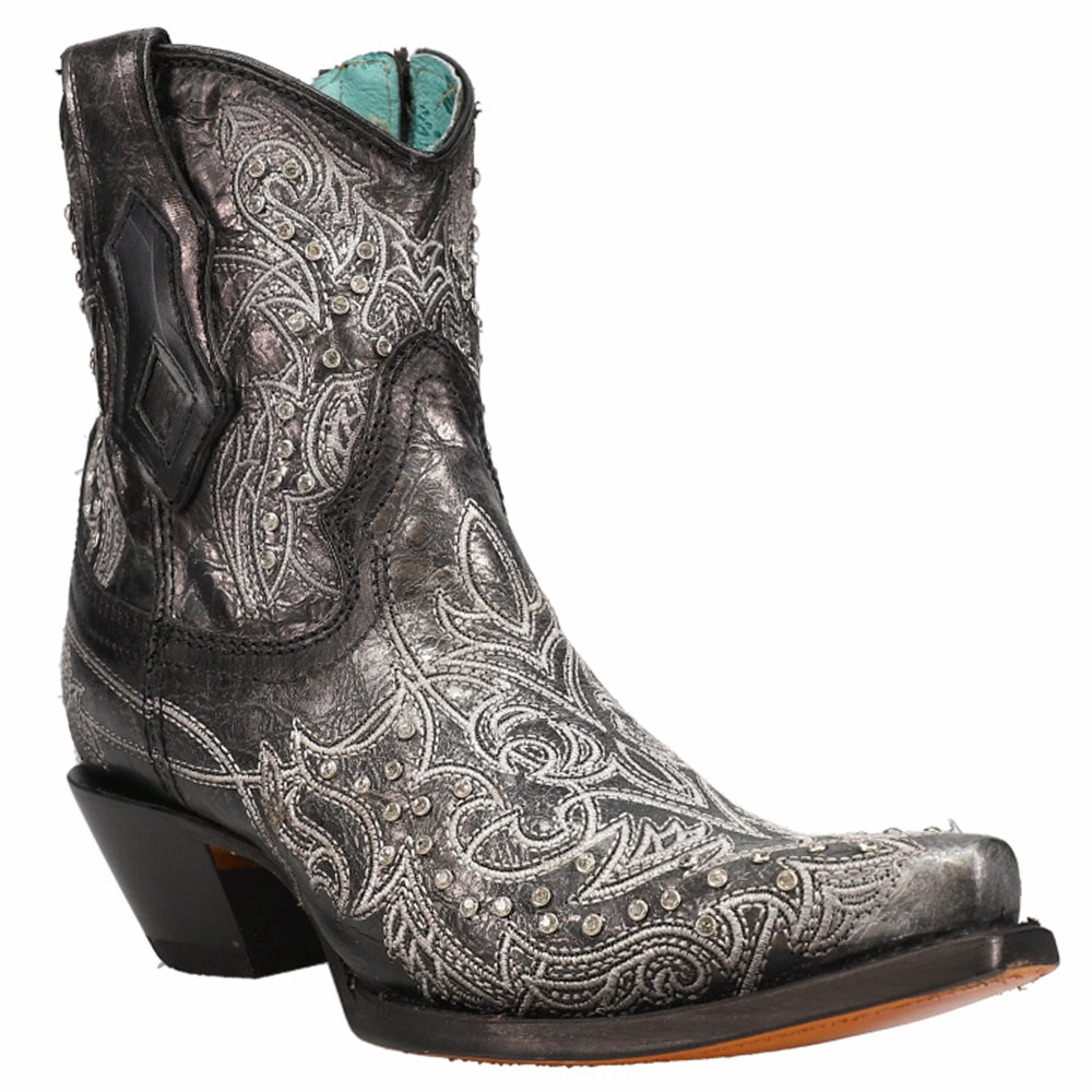 Art 21 Crystal Tooled Inlay Snip Toe Cowboy Booties Wide Fit Compatibility