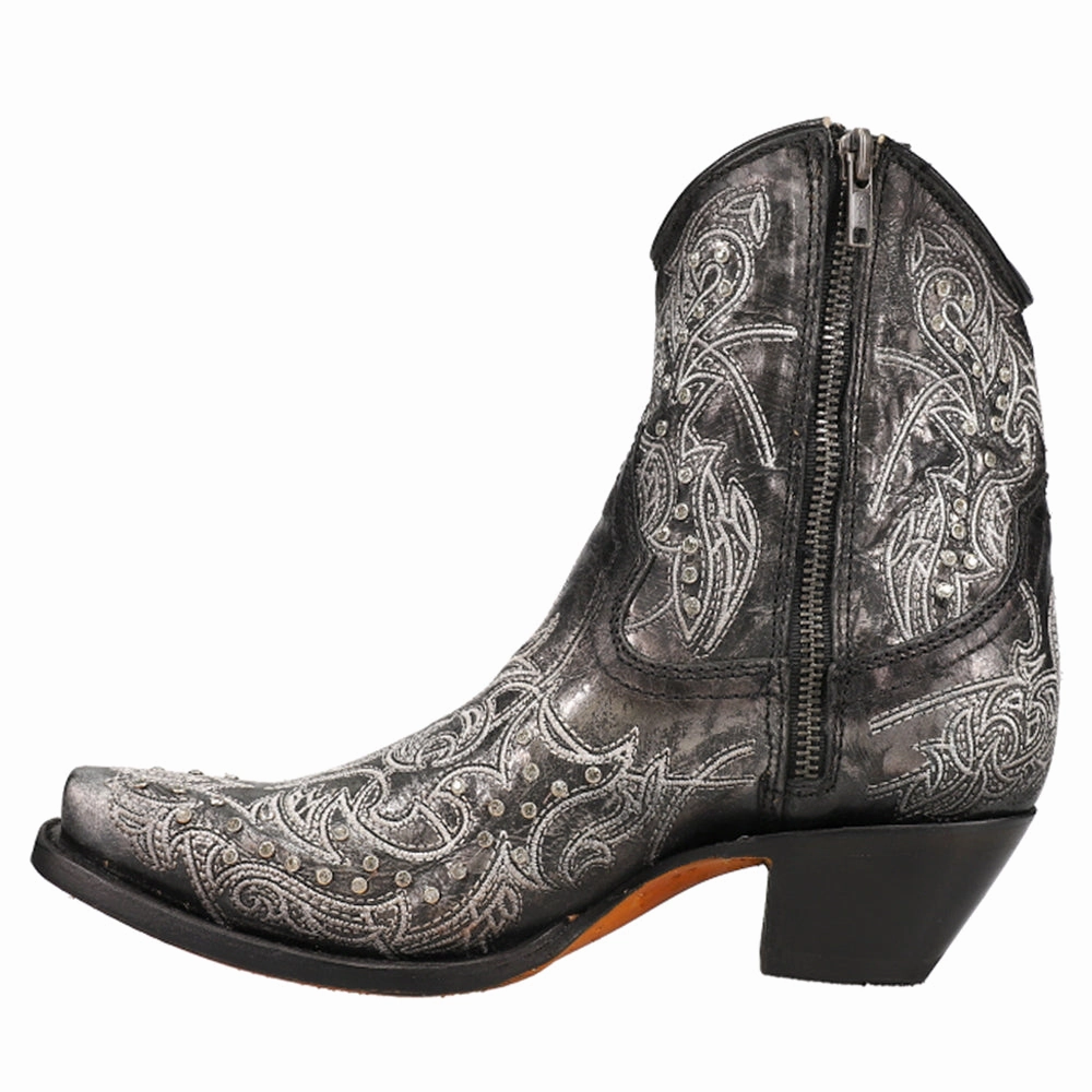 attention-grabbing Durable Stitching Techniques Art 21 Crystal Tooled Inlay Snip Toe Cowboy Booties