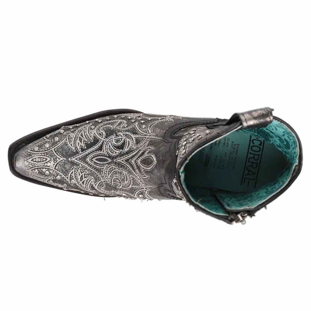 Flexible Outsole Dynamic Flex Sole Art 21 Crystal Tooled Inlay Snip Toe Cowboy Booties