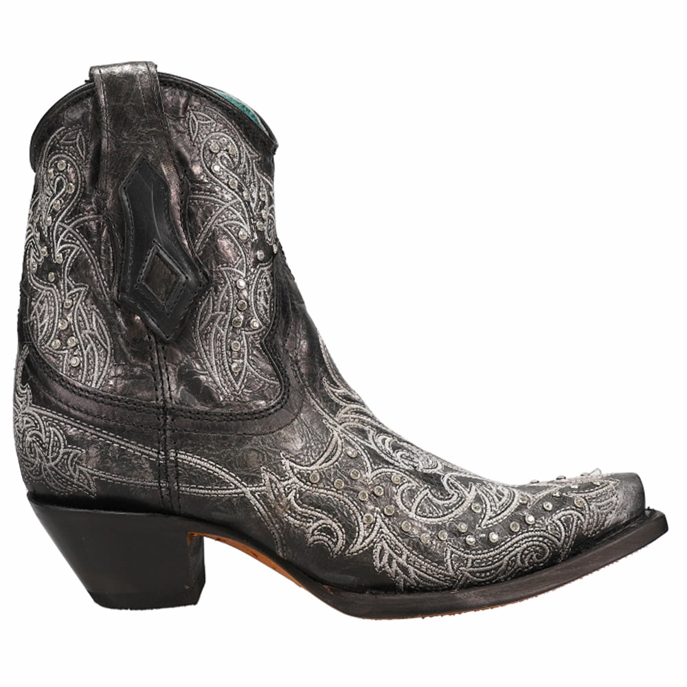 Art 21 Crystal Tooled Inlay Snip Toe Cowboy Booties indoor - style western