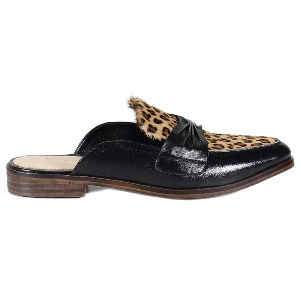 Hydraulic Heel Suspension Premium Durability Au Pair Leopard Mule Loafers