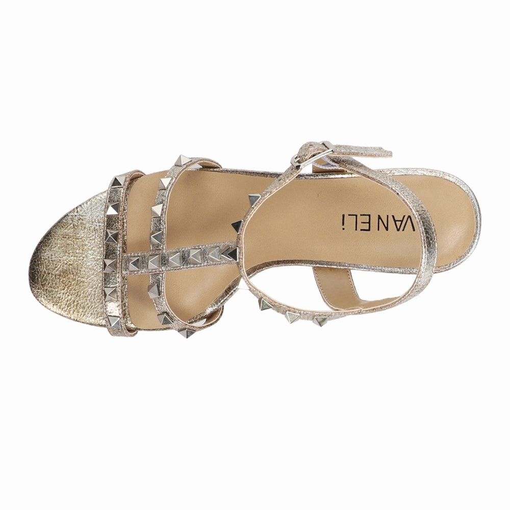 Shock Diffusing Heel dullest Midge Metallic Studded Strappy Sandals