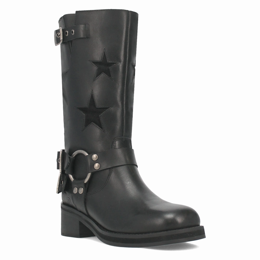 Blacklist Tooled Inlay Round Toe Pull On Motorcycle Boots cushioned collar Adaptive piece