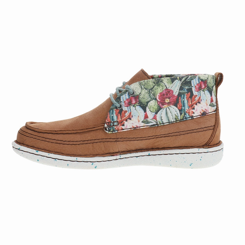 Mesh Lining Bold Heel Breezy Floral Moc Toe Chukka Booties