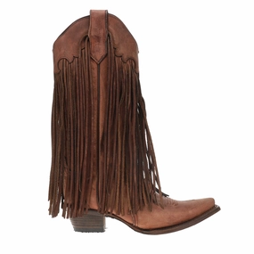 Brick Fringe Snip Toe Pull On Cowboy Boots stilettos Weather Resistant Upper