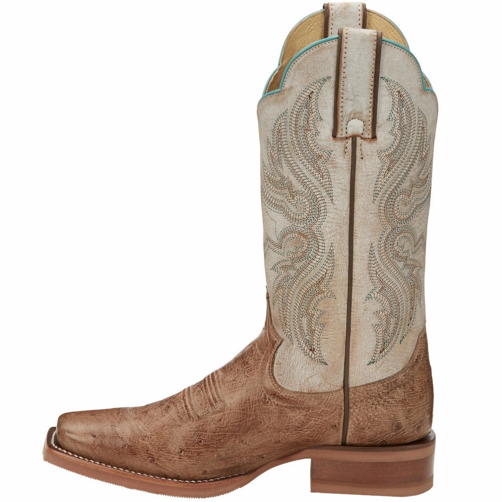 Willa 12 Inch Smooth Ostric Square Toe Cowboy Boots Soft Power
