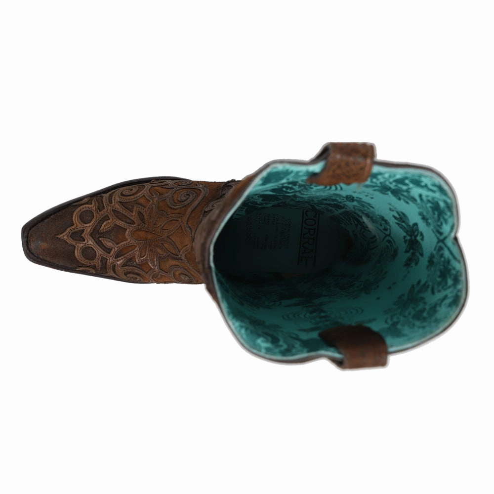 Traction Optimized Pattern Shock Diffusion Tech Chocolate Lamb Tooled Inlay Snip Toe Cowboy Boots