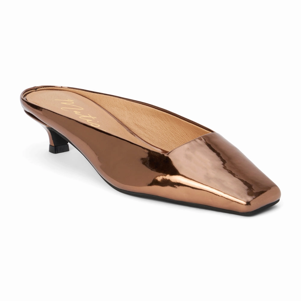 Impact Resistant Sustainable Soles Classy Metallic Square Toe Kitten Heel Mules