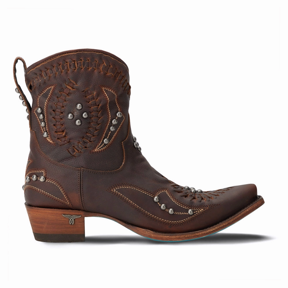 Functional Piece Cossette Embroidered Studded Snip Toe Cowboy Bootie