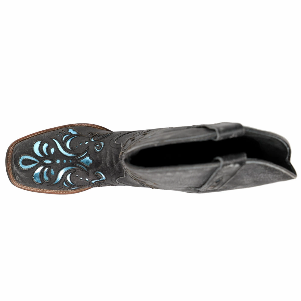 Belle Metallic Tooled Inlay Square Toe Cowboy Boots Well-known