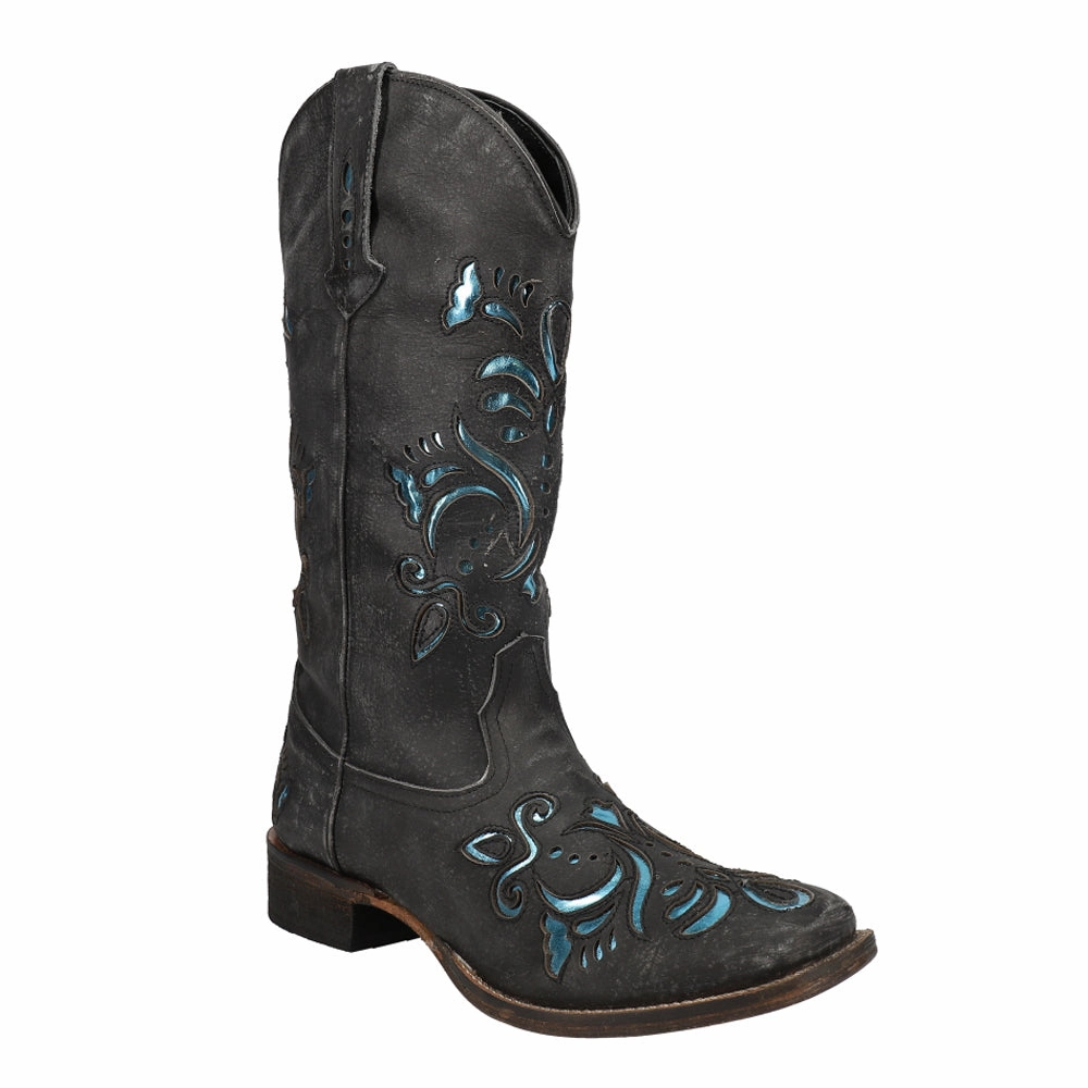 Belle Metallic Tooled Inlay Square Toe Cowboy Boots Iconic lining stylish user