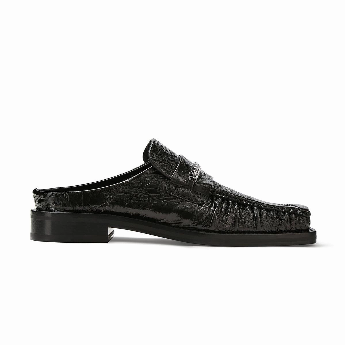 Elevated Comfort travelers' Square Toe Mule 'Black High Shine'