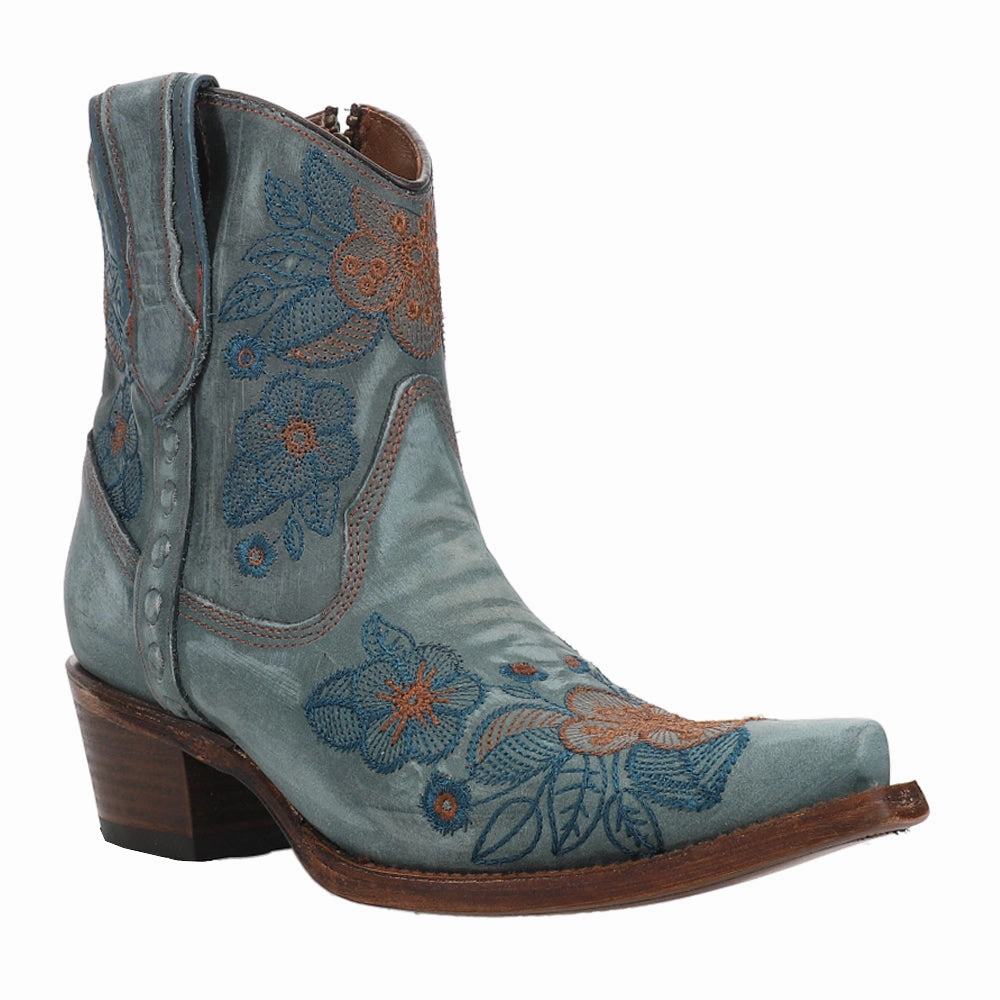 Floral Embroidered Snip Toe Zippered Cowboy Booties brogues Multi Density Foam Layers