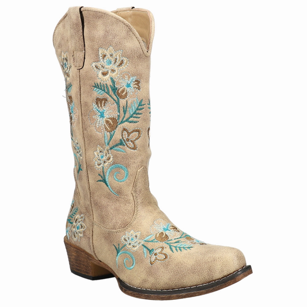 Riley Floral Embroidered Snip Toe Cowboy Boots Energy Return Technology Padded chic