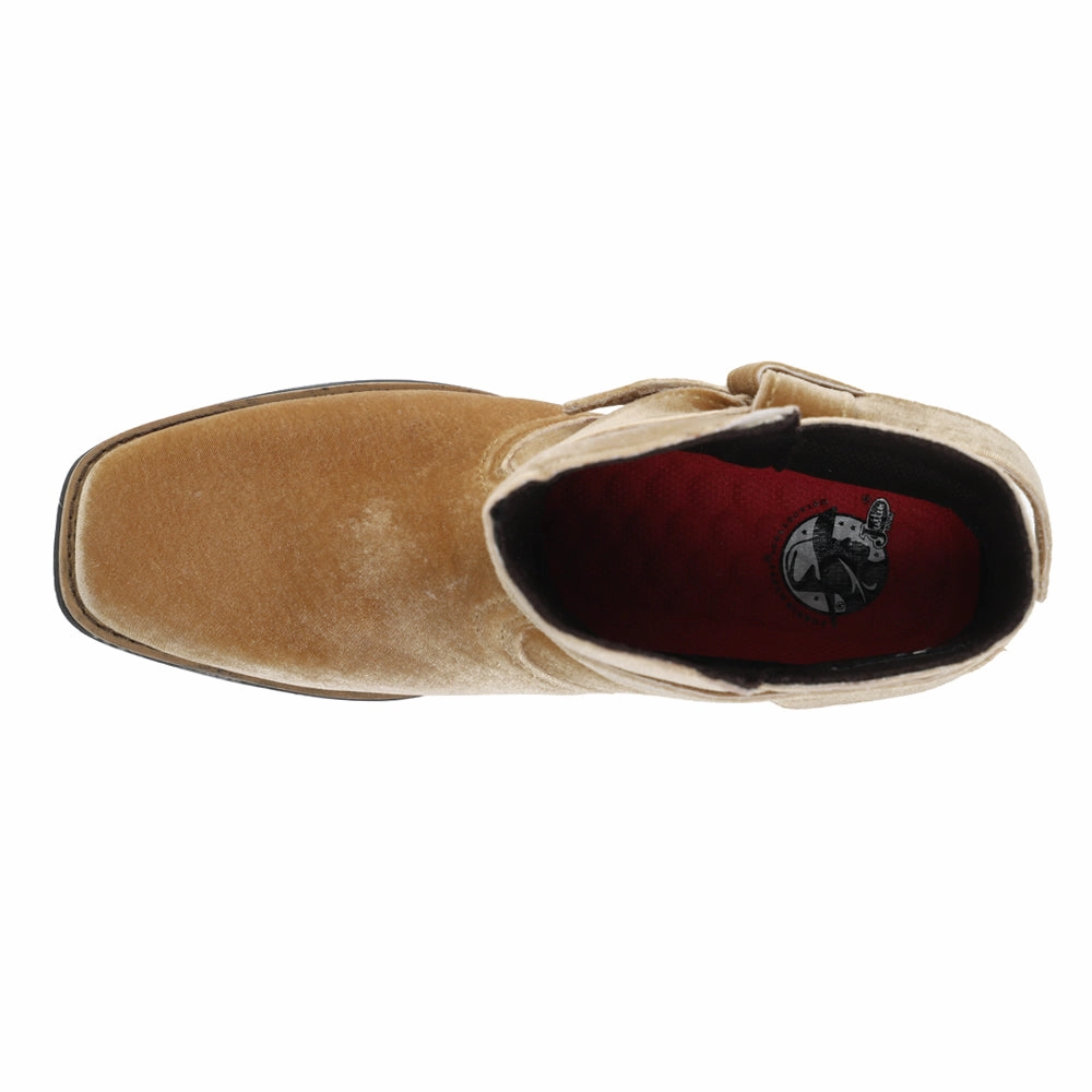 Comfortable Footbed Elana Velvet 6 Inch Square Toe Cowboy Booties