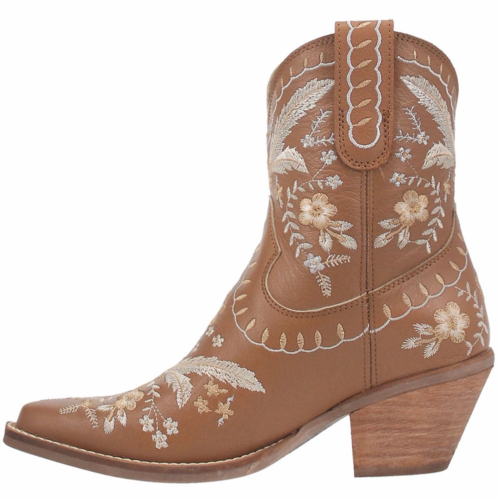 Contoured Heel Lock Primrose Floral Embroidered Snip Toe Cowboy Booties