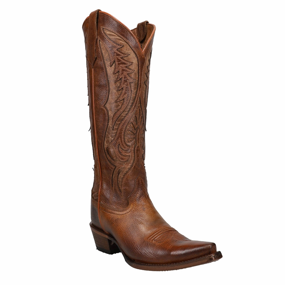 Upgraded flexibility Bronze Tooled Inlay Snip Toe Cowboy Boots