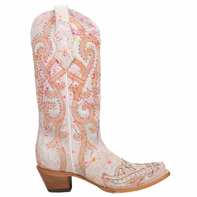 Ballet Flats All-Day Durability Fluorescent Embroidered Tooled Inlay Studded Snip Toe Cowboy Boots