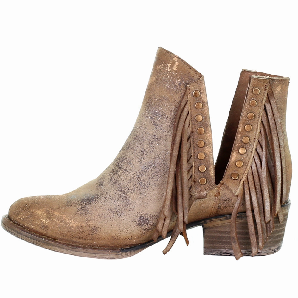 hiking - style Fringe Studded Round Toe Cowboy Booties