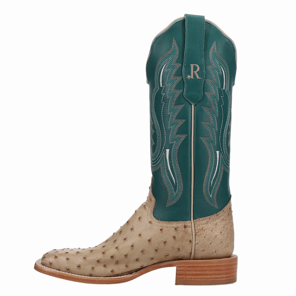 Full Quill Ostrich Embroidered Square Toe Cowboy Boots Traction pods Shock Diffusing Heel