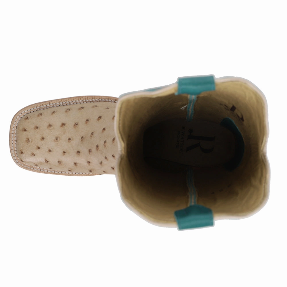 Full Quill Ostrich Embroidered Square Toe Cowboy Boots Dynamic Traction Pattern