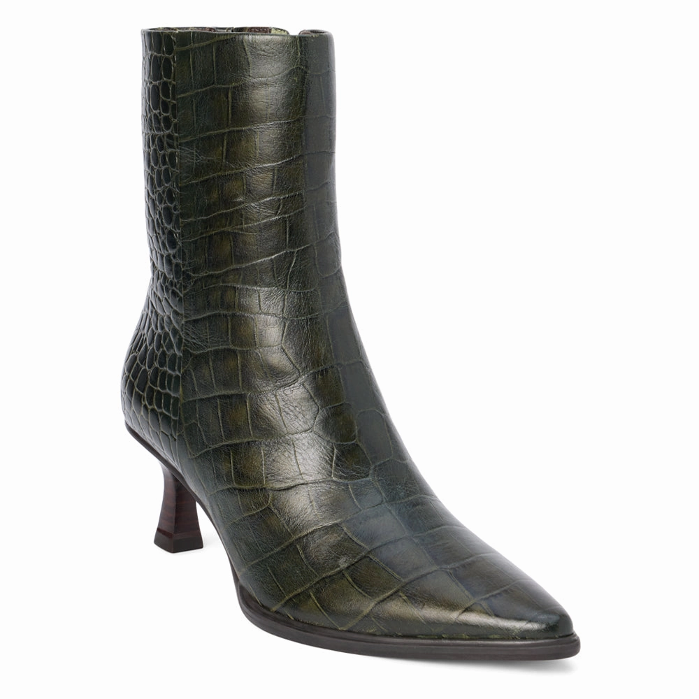 Urban Luxury Synthetic Leather Blend Gabbie Croc Embossed Pointed Toe Zippered Booties