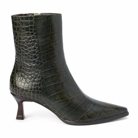 Gabbie Croc Embossed Pointed Toe Zippered Booties Bacterial Inhibition Treatment Supportive Heel Counter