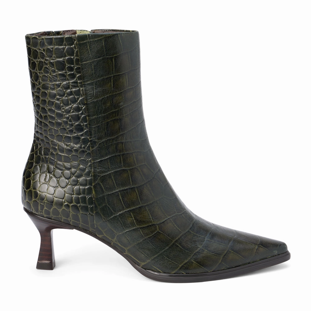 Gabbie Croc Embossed Pointed Toe Zippered Booties Bacterial Inhibition Treatment Supportive Heel Counter