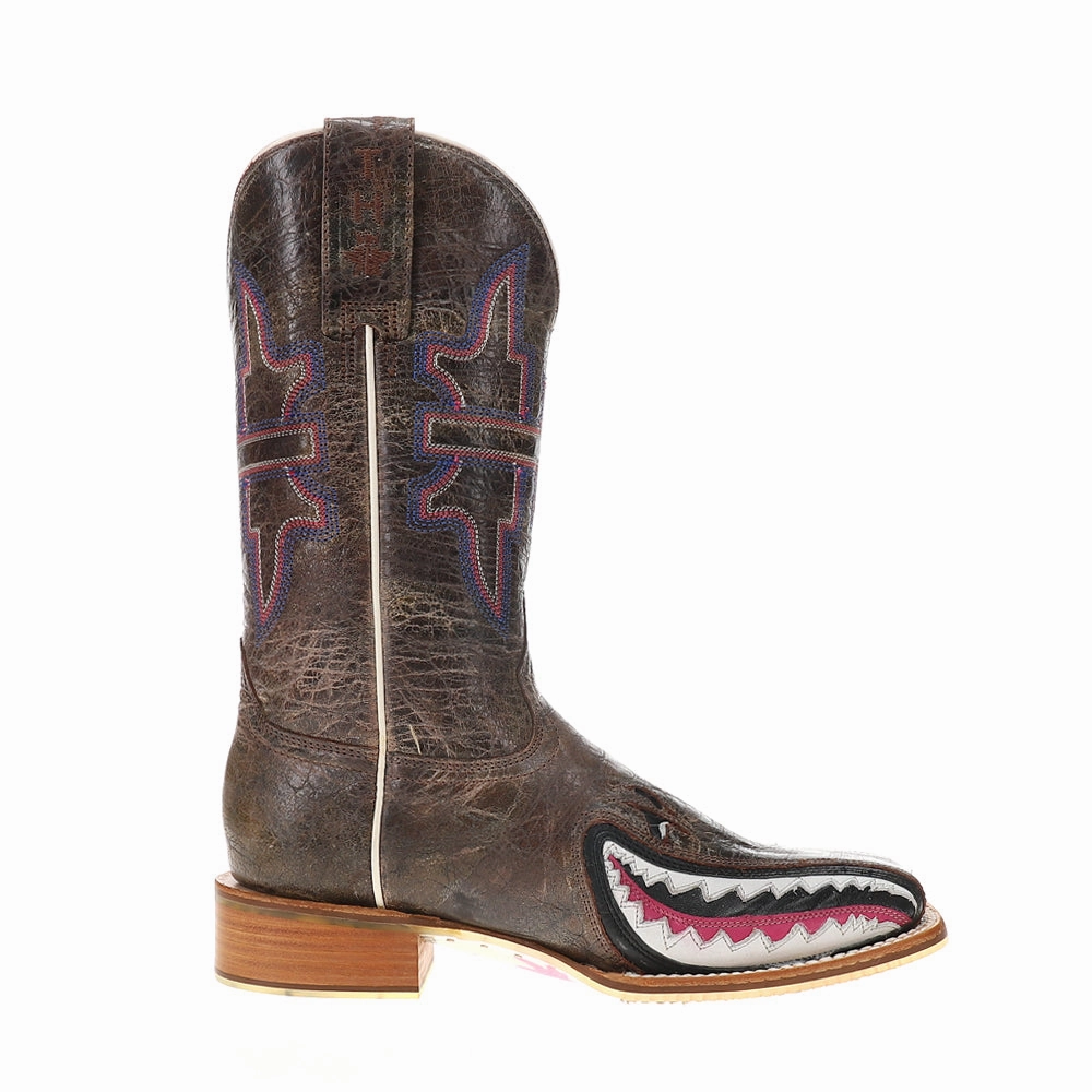 Universal Fit Gnarly Pink Embroidered Shark Square Toe Cowboy Boots