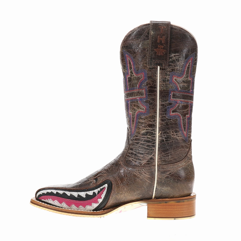 Gnarly Pink Embroidered Shark Square Toe Cowboy Boots Waterproof Tech