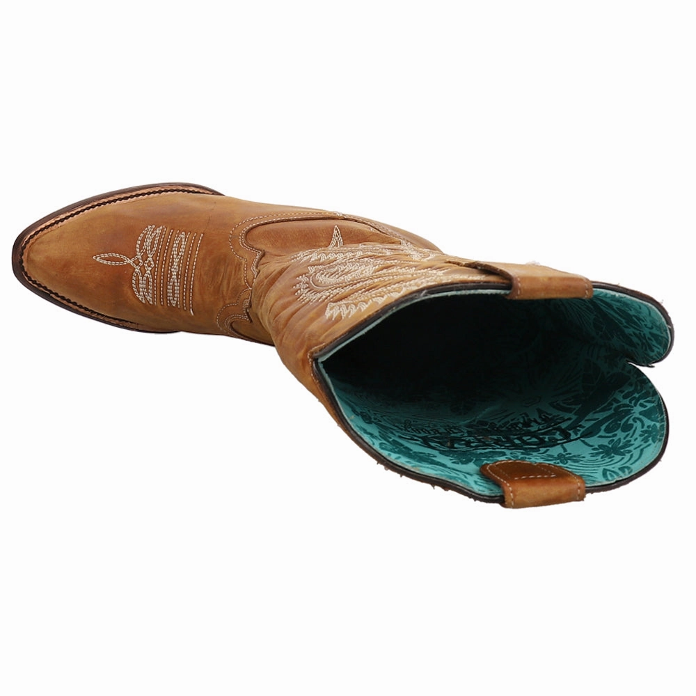 Gold Embroidery Round Toe Pull On Cowboy Boots Streamlined ease