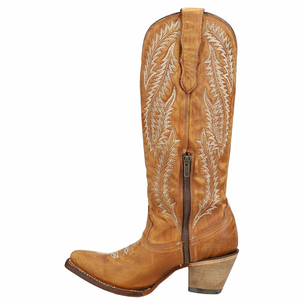 Formal Event Gold Embroidery Round Toe Pull On Cowboy Boots
