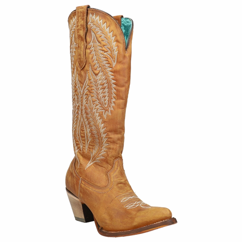 Gold Embroidery Round Toe Pull On Cowboy Boots Street cushioning