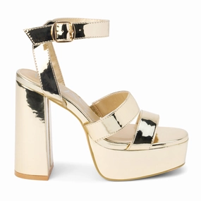 Anti Static Construction hand - washable Savage Metallic Ankle Strap Block Heel Platform Sandals