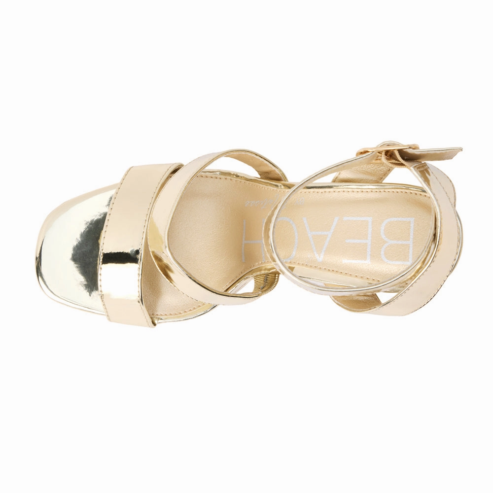 temperature regulation Savage Metallic Ankle Strap Block Heel Platform Sandals