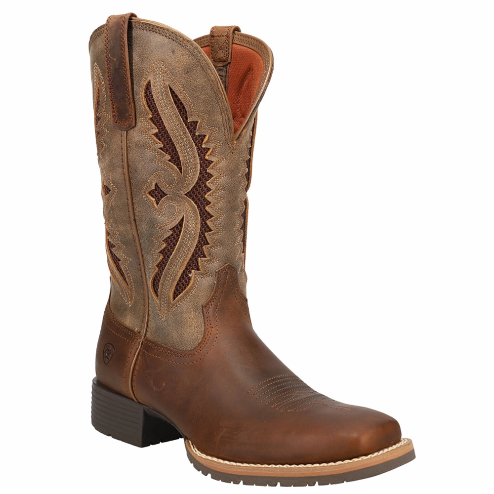 Hybrid Rancher VentTEK 360 Tooled-Inlay Square Toe Cowboy Boots Anti Slip Traction Double Stitch Construction