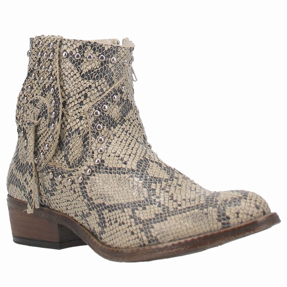 Clementine Snake Print Round Toe Studded Booties Heel Stability