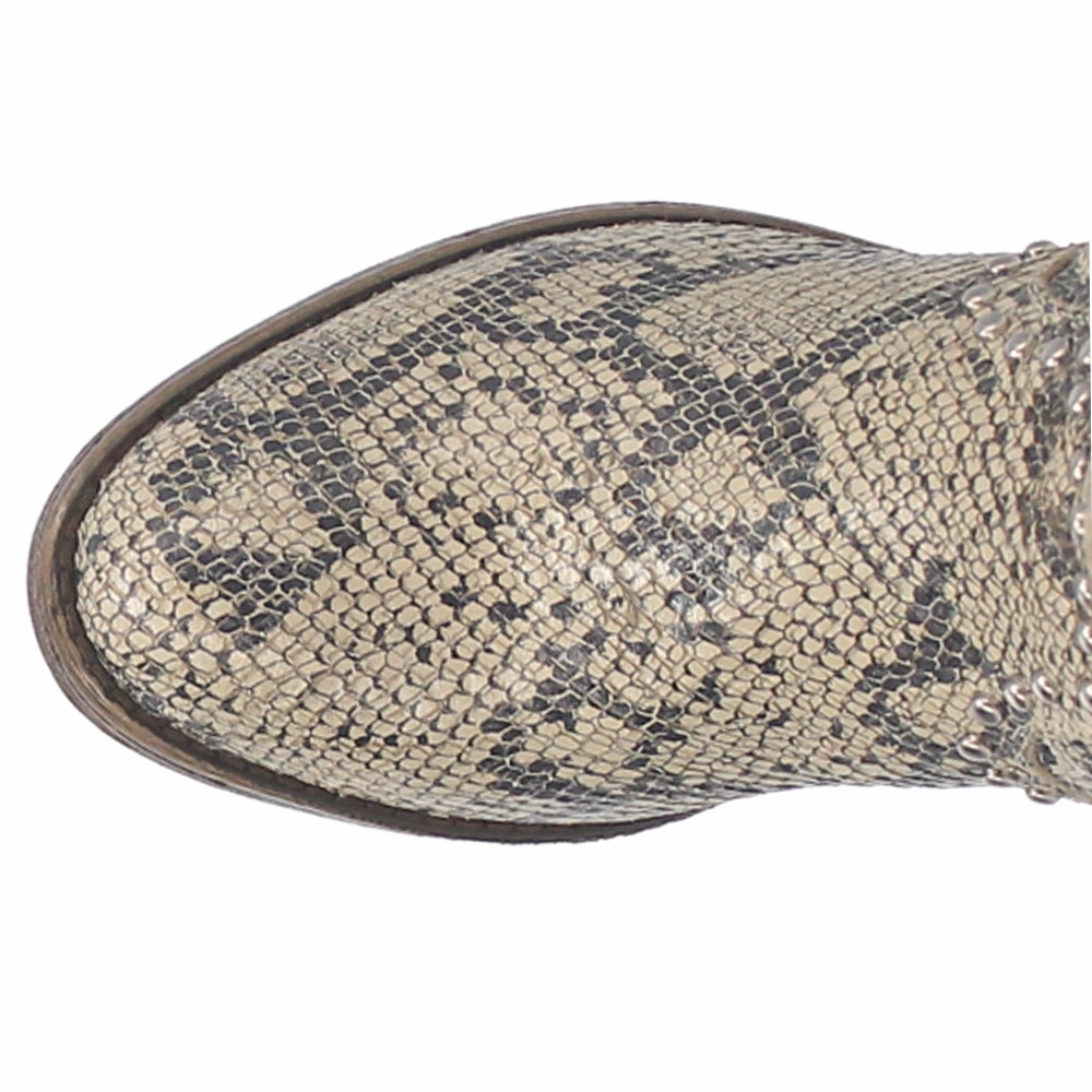 Clementine Snake Print Round Toe Studded Booties Impact Diffusion System Motion control