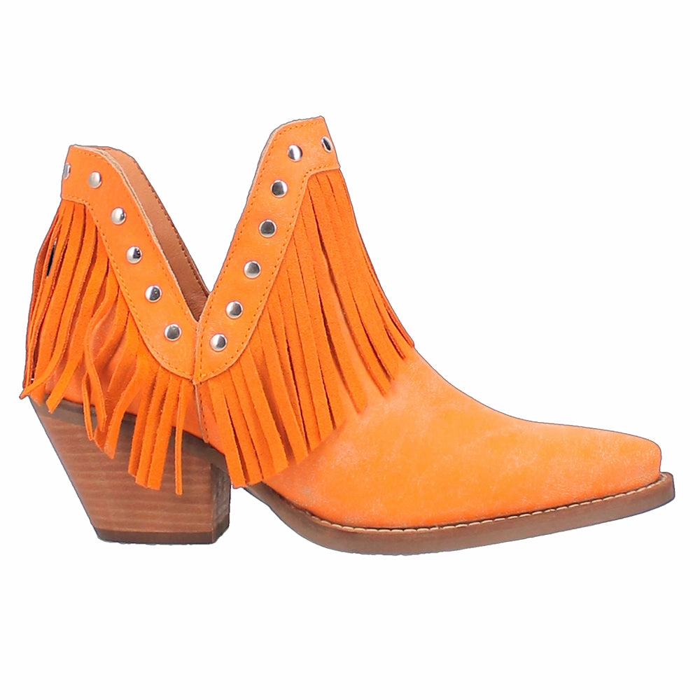 Slip Resistant Traction Fine N' Dandy Fringe Studded Snip Toe Pull On Cowboy Booties