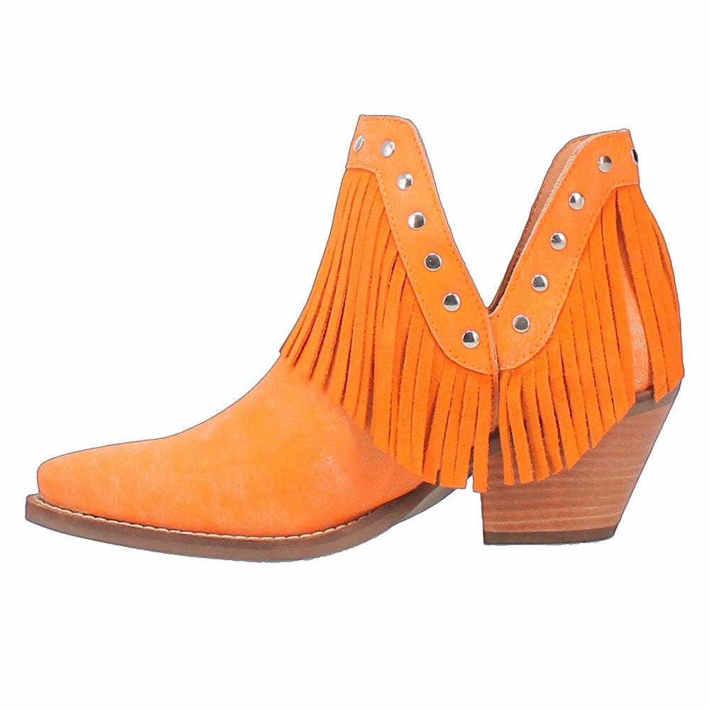 Fine N' Dandy Fringe Studded Snip Toe Pull On Cowboy Booties Air Circulation Tech