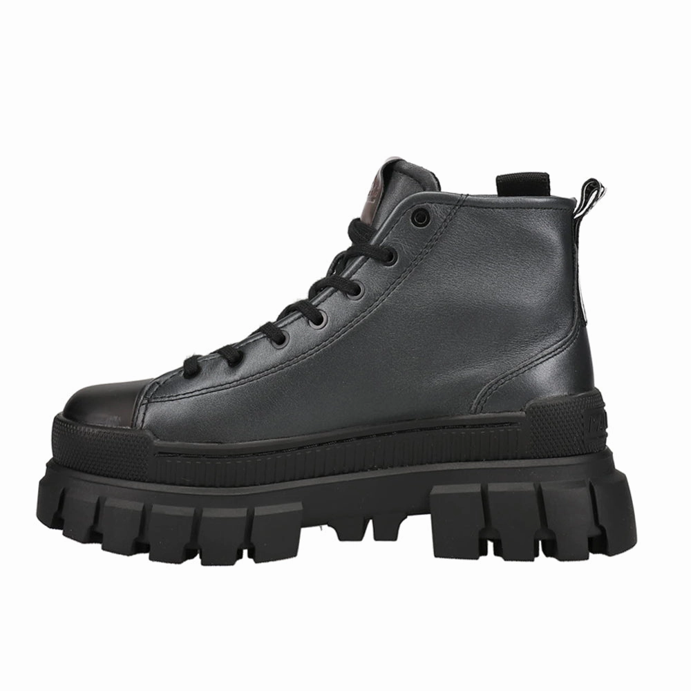 Revolt Metallic Round Toe Platform Lace Up Boots Shock Diffusing Plate Sophisticated Comfort