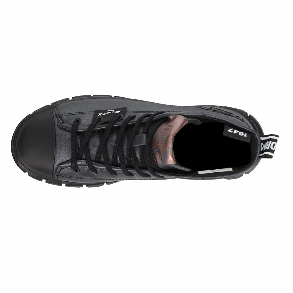 Recycled Material Components Revolt Metallic Round Toe Platform Lace Up Boots