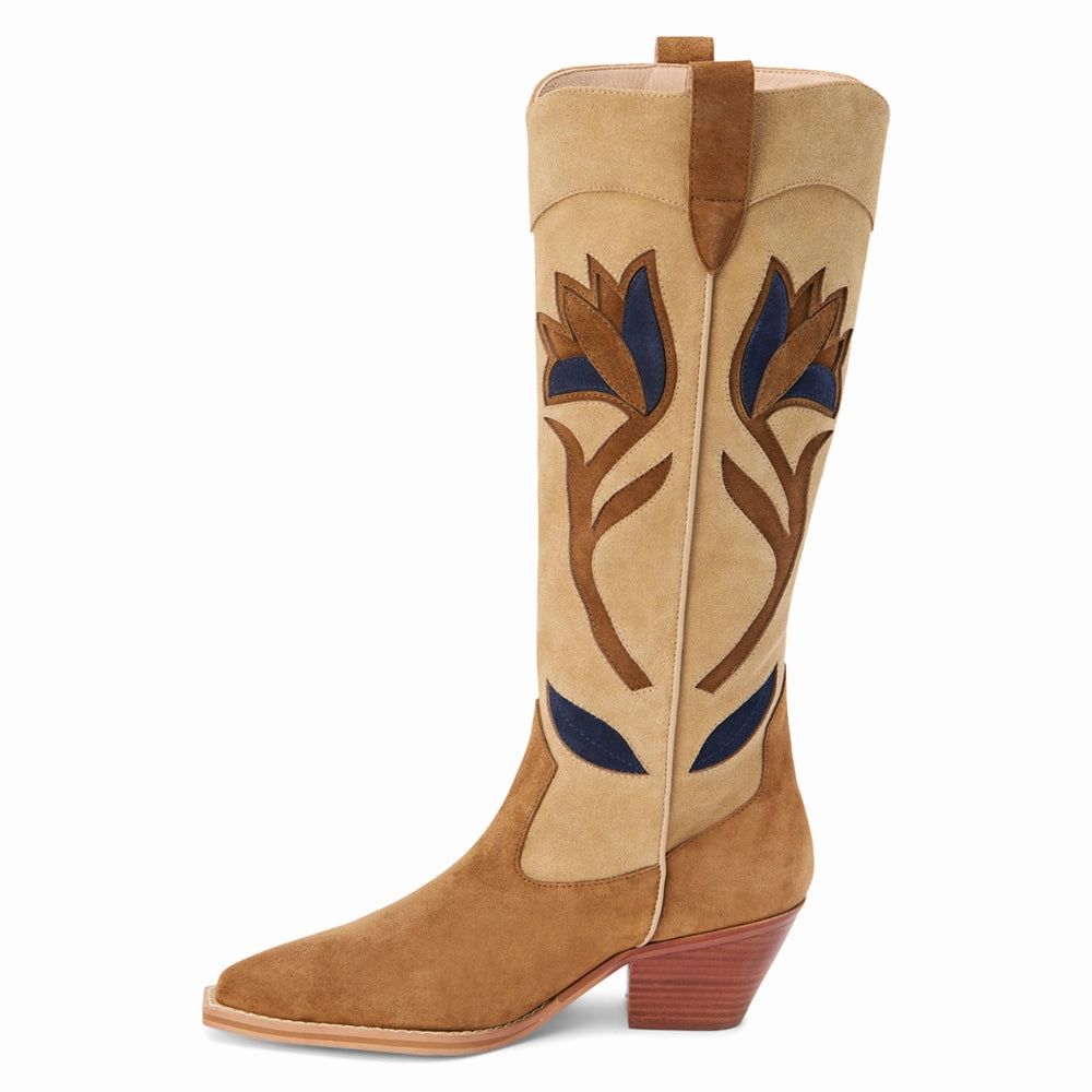 cool kids' designs Cool Hand Floral Inlay Pointed Toe Cowboy Boots