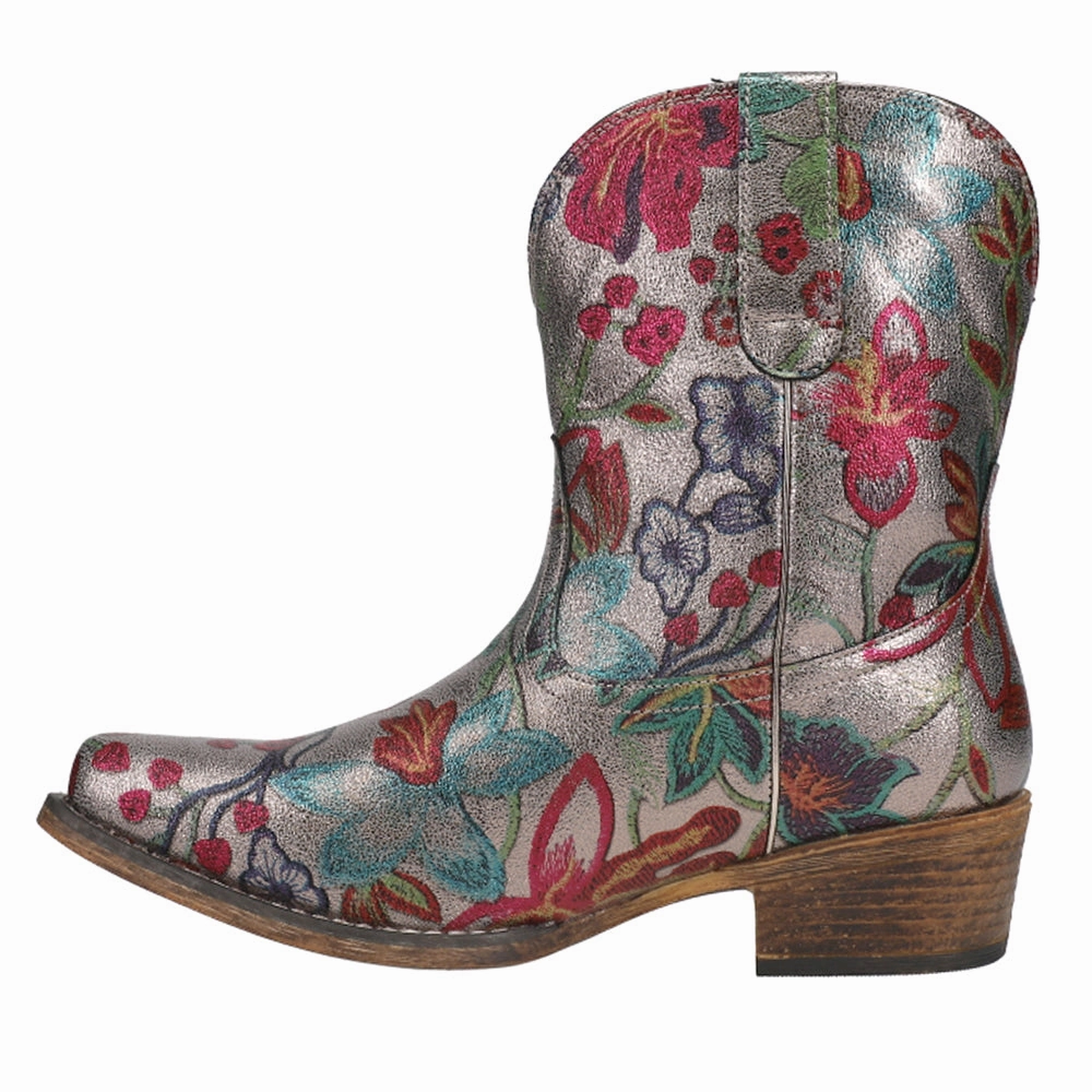 All Terrain Traction Lug Ingrid Metallic Silver Floral Snip Toe Cowboy Booties
