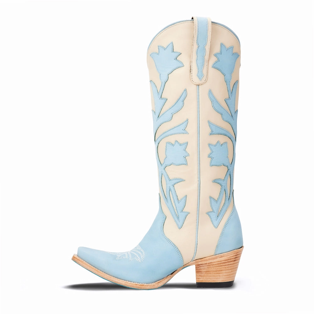 lake Jolene Tooled Inlay Floral Snip Toe Cowboy Boot
