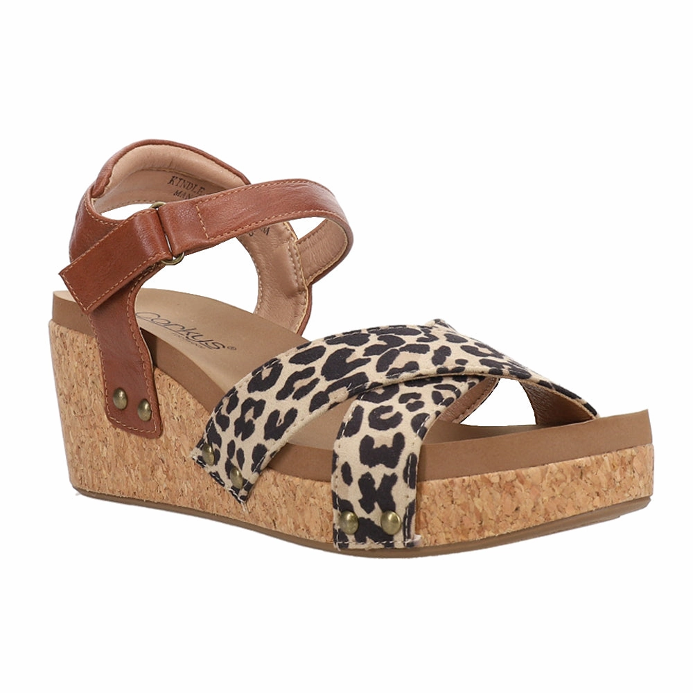 Kindle Leopard Print Ankle Strap Wedge Sandals microfiber