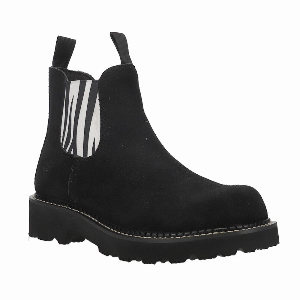 Eco Friendly Outsole Fatbaby Twin Gore Zebra Print Round Toe Pull On Chelsea Boots